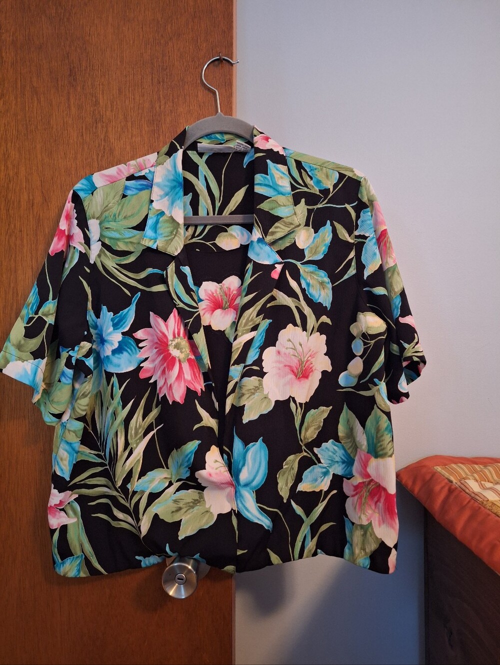Alfred Dunner Black, Pink Green Floral Low V-neck, Tank Attached Women's Size 12